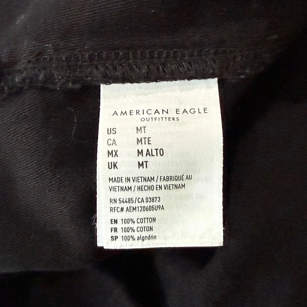 American Eagle Mens Medium Tall Black Cotton Button Down Work Shirt Long Sleeve